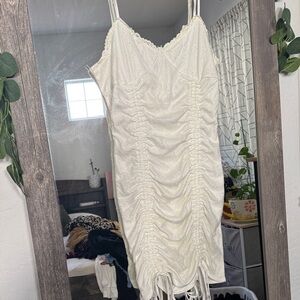 Kittenish White Ruched Mini Dress